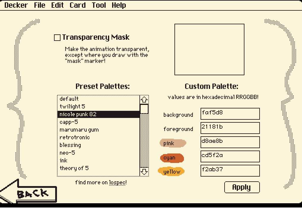 WigglyPaint options and settings interface